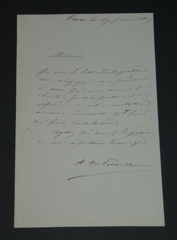 Amiral Abel Aubert du Petit-Thouars - Lettre autographe sign&eacute;e - Paris 1857. Abel Aubert du Petit-Thouars