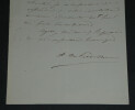 Amiral Abel Aubert du Petit-Thouars - Lettre autographe sign&eacute;e - Paris 1857. Abel Aubert du Petit-Thouars