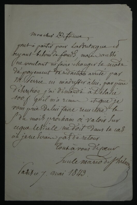 &Eacute;mile Marco de SAINT-HILAIRE, &Eacute;crivain - LETTRE AUTOGRAPHE SIGN&Eacute;E, 1849, Paris. &Eacute;mile Marco de SAINT-HILAIRE