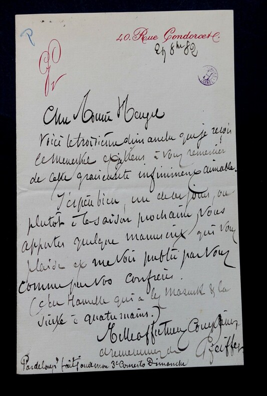 PFEIFFER Georges - LETTRE AUTOGRAPHE SIGN&Eacute;E &Agrave; HEUGEL, JOURNAL LE MENESTREL 1882. Georges PFEIFFER