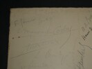 Menu soir&eacute;e SACD sign&eacute; par 10 invit&eacute;s, M&eacute;r&eacute;, Donnay, Fabre, etc... 1926, Paris. Andr&eacute; Rivoire, Henri Duvernois, Carles M&eacute;r&eacute;, Julien Luchaire, &Eacute;douardo ...