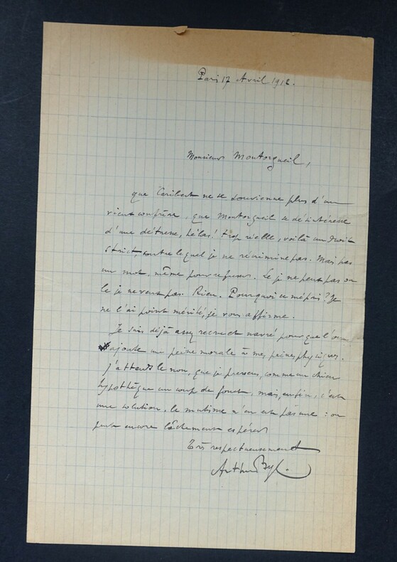 BYL Arthur - LETTRE AUTOGRAPHE SIGN&Eacute;E &Agrave; Georges MONTORGUEIL, PARIS 1912. Arthur BYL