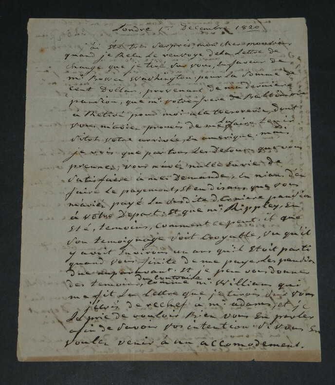 Claude Fran&ccedil;ois Beaulieu - Lettre autographe sign&eacute;e - Dette & pension USA - 1820. Claude Fran&ccedil;ois BEAULIEU