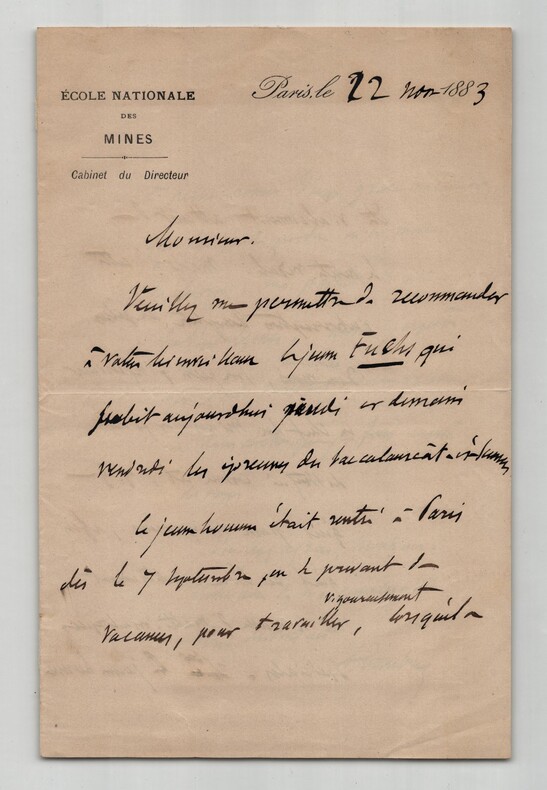 Gabriel Auguste Daubr&eacute;e - Lettre autographe sign&eacute;e &agrave; Monsieur Duclaux - 1883. Gabriel Auguste DAUBR&Eacute;E