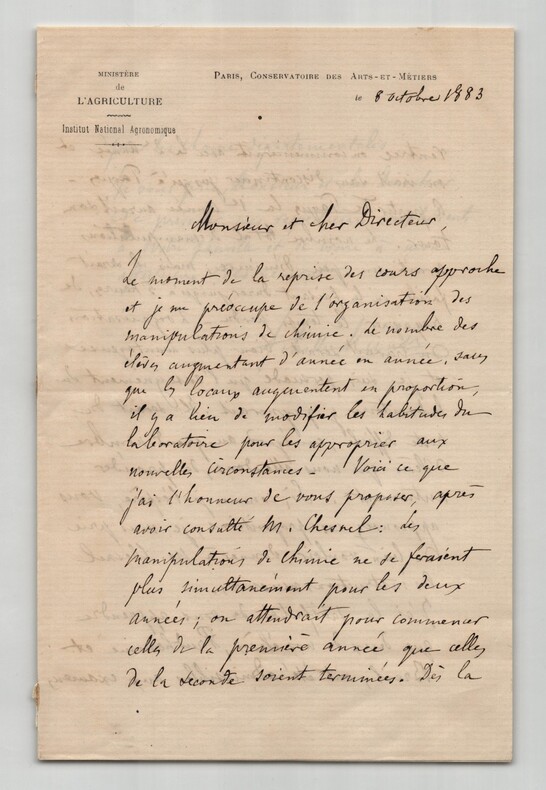Achille Charles M&uuml;ntz Lettre autographe sign&eacute;e Laboratoire Chimie Institut 1883. Achille Charles M&Uuml;NTZ