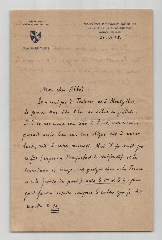 Pie Raymond R&eacute;gamey - Lettre autographe sign&eacute;e ROUAULT Art Sacr&eacute; &Eacute;dition - 1945. Pie Raymond R&Eacute;GAMEY