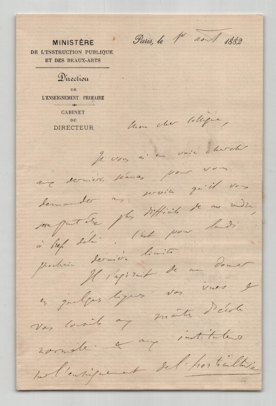 Ferdinand Buisson Lettre autographe sign&eacute;e Dictionnaire NOBEL de la Paix 1882. Ferdinand BUISSON