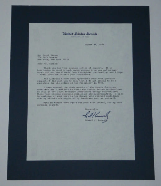 Ted (Edward Moore) Kennedy , John's younger brother - Typed letter signed - 1979. Ted Kennedy (Edward Moore Kennedy)
