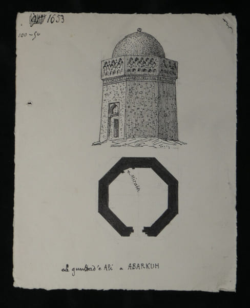 Le Gunbad's Ali &agrave; Abarkuh Qoe de Yaad (Perse) - Dessin original sign&eacute;. Louis Henri Laffill&eacute;e