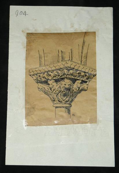 HENRI LAFFILLEE DESSIN ORIGINAL SIGNE Chapiteau du clo&icirc;tre de Moissac. Henri LAFFILL&Eacute;E