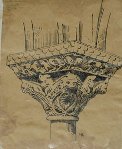 HENRI LAFFILLEE DESSIN ORIGINAL SIGNE Chapiteau du cloître de Moissac