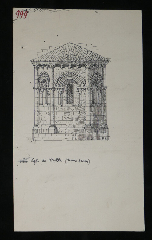 Dessin original sign&eacute; - Abside de l'&eacute;glise de Melle (Deux-S&egrave;vres). Henri Laffill&eacute;e (Louis Henri Laffill&eacute;e)