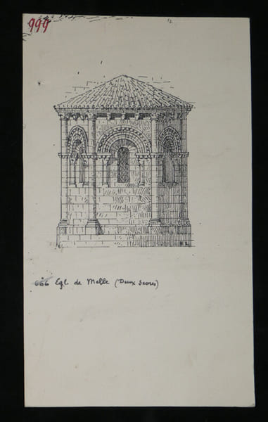 Dessin original sign&eacute; - Abside de l'&eacute;glise de Melle (Deux-S&egrave;vres). Henri Laffill&eacute;e (Louis Henri Laffill&eacute;e)