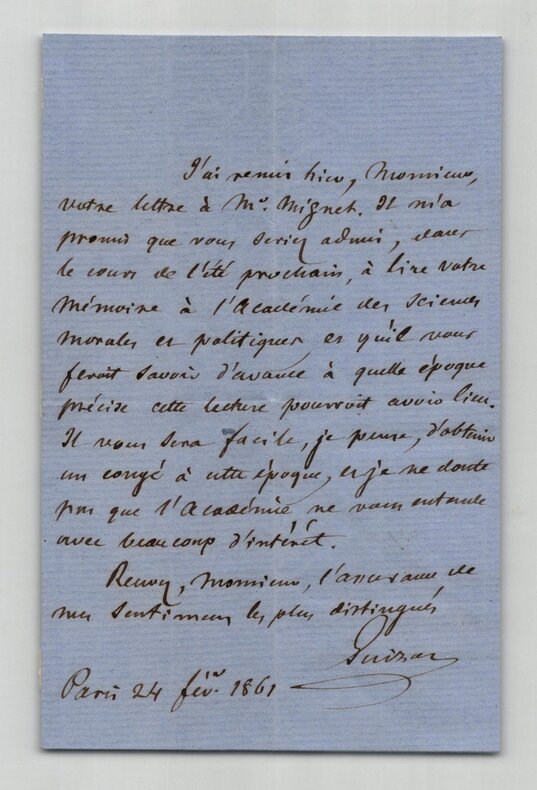 Fran&ccedil;ois Guizot - Lettre autographe sign&eacute;e - 1861. Fran&ccedil;ois GUIZOT