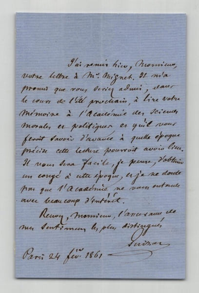 Fran&ccedil;ois Guizot - Lettre autographe sign&eacute;e - 1861. Fran&ccedil;ois GUIZOT