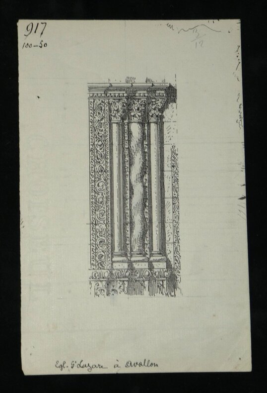 HENRI LAFFILLEE DESSIN ORIGINAL SIGNE Colonnette du portail &Eacute;glise d'Avallon. Henri LAFFILL&Eacute;E