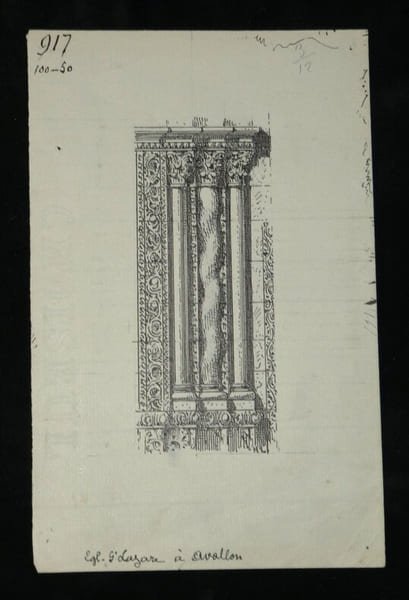 HENRI LAFFILLEE DESSIN ORIGINAL SIGNE Colonnette du portail &Eacute;glise d'Avallon. Henri LAFFILL&Eacute;E