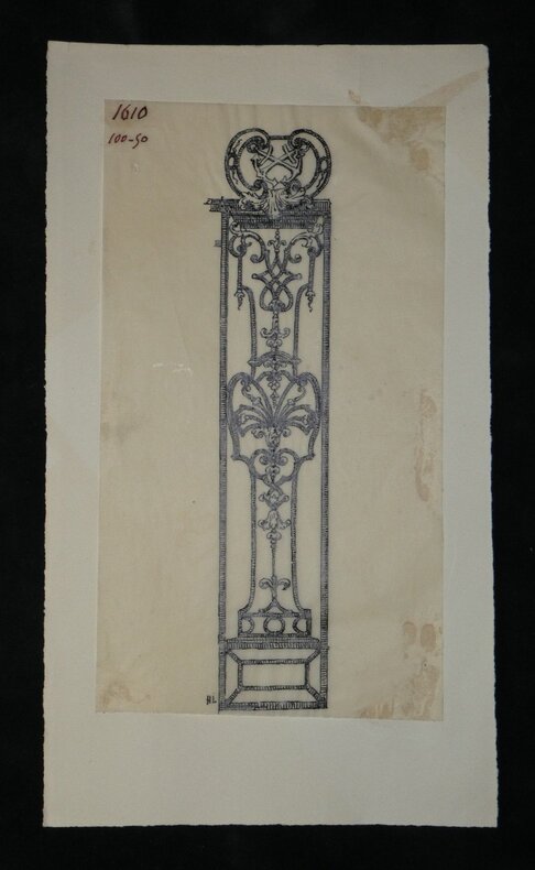 HENRI LAFFILLEE DESSIN ORIGINAL SIGNE Pilastre d'une grille Cath&eacute;drale d'Amiens. Louis Henri LAFFILL&Eacute;E