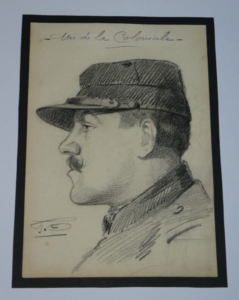 DESSIN ORIGINAL AU CRAYON SIGN&Eacute; - GUERRE 14/18 - "UN DE LA COLONIALE" OHRDRUF. 