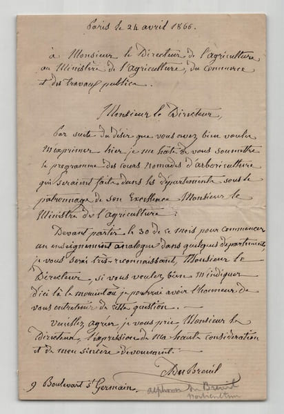 Alphonse Du Breuil - Lettre autographe sign&eacute;e Agriculture - 1866. Alphonse Du Breuil