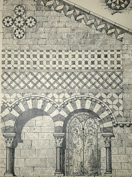 Pignon de l'&eacute;glise Saint-Geni&egrave;s &agrave; Thiers (Puy-de-D&ocirc;me) - Dessin original sign&eacute;. Louis Henri Laffill&eacute;e