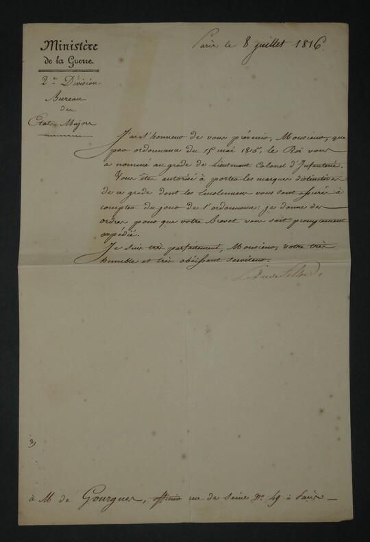 Duc de Feltre H.J.G CLARKE - Lettre sign&eacute;e - &Eacute;cho des Cent-Jours - 1816. Henri-Jacques-Guillaume Clarke