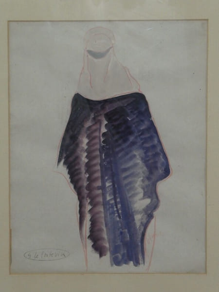 G. LE POITEVIN - personnage voil&eacute; - Aquarelle. Georges Le Poitevin