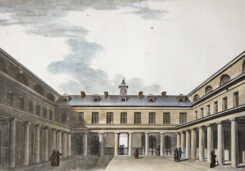 Janinet. Gravure, Entr&eacute;e du Lyc&eacute;e Bonaparte, Eau forte et aquatinte d'apr&egrave;s Durand. Janinet