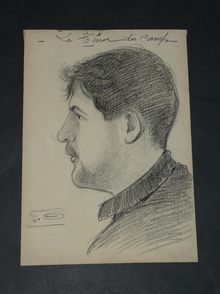 DESSIN ORIGINAL AU CRAYON SIGN&Eacute; - GUERRE 14/18 - "LE T&Eacute;NOR DU CAMP" OHRDRUF. 