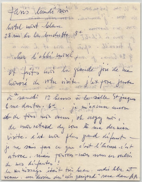 V&eacute;ronique Filozof - Lettre autographe sign&eacute;e &agrave; l'Abb&eacute; Morel "Noir P&eacute;rigord" 1954. V&eacute;ronique Filozof