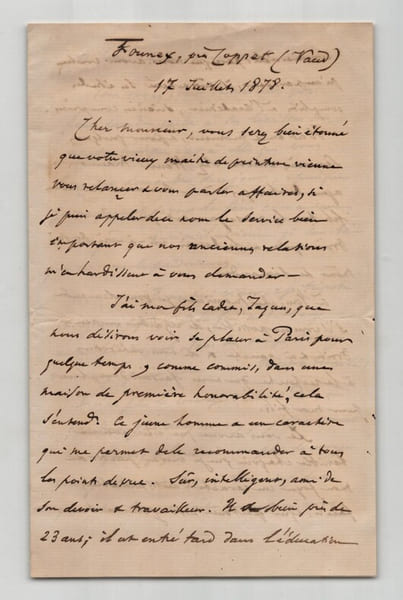 Charles Humbert. Lettre autographe sign&eacute;e de 4 pages, Recommandation pour son fils, 1878. Jean-Charles-Ferdinand Humbert