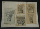 Quatre chapiteaux d'&eacute;glises et Abbaye - Dessin original sign&eacute;. Louis Henri Laffill&eacute;e