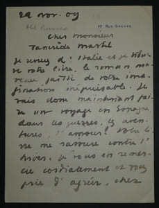 Abel BONNARD, Ancien ministre de l'éducation - LETTRE AUTOGRAPHE SIGNÉE, 1909