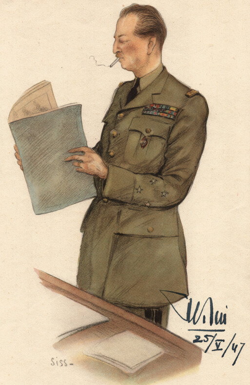 Portrait du G&eacute;n&eacute;ral Kœnig sign&eacute; de sa main - Par Siss peintre aux arm&eacute;es - 1947. G&eacute;n&eacute;ral Pierre Kœnig & William Siss