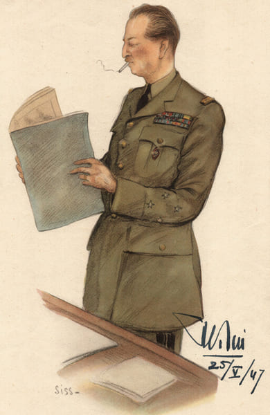 Portrait du G&eacute;n&eacute;ral Kœnig sign&eacute; de sa main - Par Siss peintre aux arm&eacute;es - 1947. G&eacute;n&eacute;ral Pierre Kœnig & William Siss