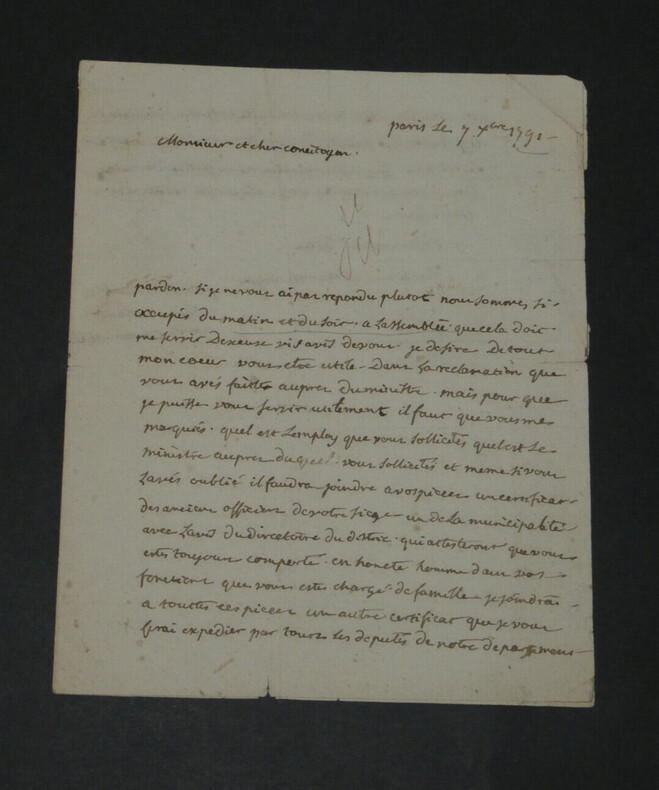 Lautour Duchalit - Lettre autographe sign&eacute;e - R&eacute;volution fran&ccedil;aise - 1792. Lautour Duchalit