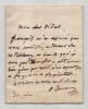 Paul Chenavard - Lettre autographe sign&eacute;e &agrave; Monsieur Vidal - 1880. Paul Chenavard