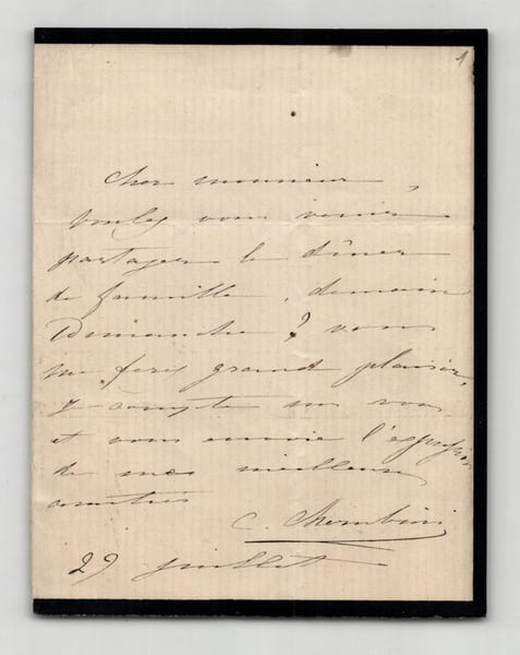 Carlo Ch&eacute;rubini - Lettre autographe sign&eacute;e d'invitation &agrave; diner - 1936. Carlo Ch&eacute;rubini