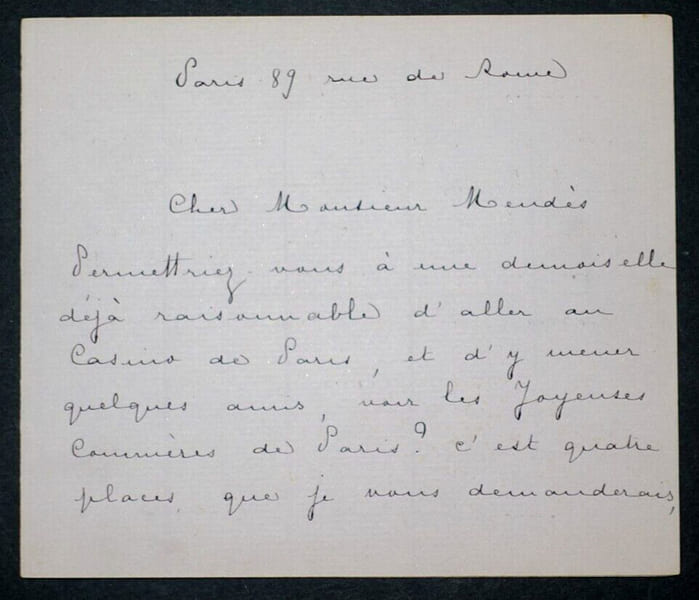 Genevi&egrave;ve MALLARM&Eacute; - LETTRE AUTOGRAPHE SIGN&Eacute;E A [Catulle] MENDES. Genevi&egrave;ve MALLARM&Eacute;