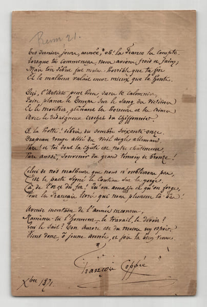Fran&ccedil;ois Copp&eacute;e - Po&egrave;me autographe sign&eacute; - "Vieil Aigle allemand" - 1871. Fran&ccedil;ois Copp&eacute;e