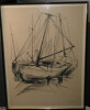 Gravure encadr&eacute;e et sign&eacute;e au graphite - Claude PIECHAUD - Bateau - Contemporain. Claude PIECHAUD