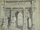 Arc de Septime S&eacute;v&egrave;re au Forum romain - Dessin original sign&eacute; - Encre vers 1930. Louis Henri Laffill&eacute;e