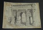 Arc de Septime S&eacute;v&egrave;re au Forum romain - Dessin original sign&eacute; - Encre vers 1930. Louis Henri Laffill&eacute;e