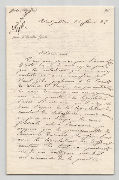 Charles Gide - Lettre autographe sign&eacute;e - 1882. Charles Gide