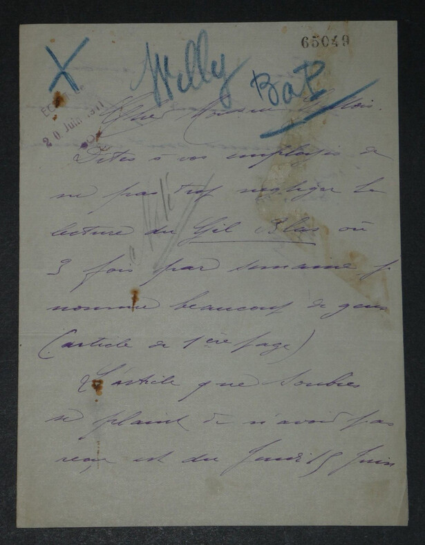 Willy - LETTRE AUTOGRAPHE SIGN&Eacute;E, 1911. Willy (Henry Gauthier-Villars)