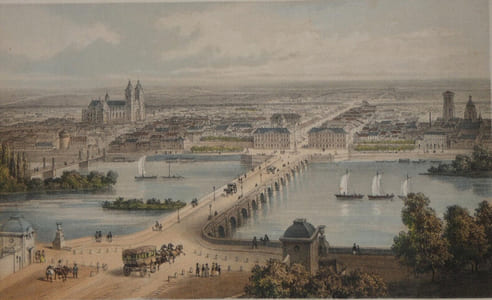 Lithographie de Deroy en Couleur Vue Générale de Tours - Imprimé par Lemercier