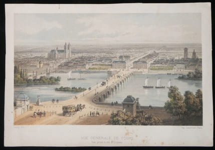 Lithographie de Deroy en Couleur Vue Générale de Tours - Imprimé par Lemercier