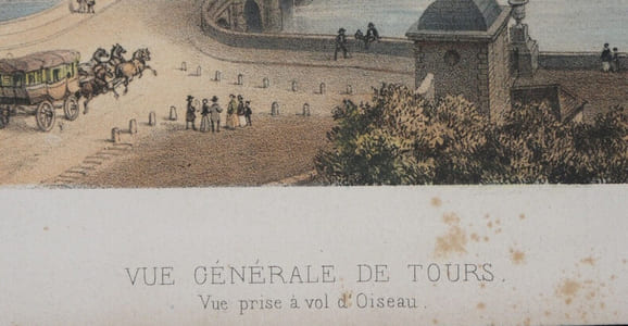 Lithographie de Deroy en Couleur Vue Générale de Tours - Imprimé par Lemercier