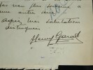Henry GARAT Lettre autographe sign&eacute;e + 2 cartes photographiques + article presse. Henry GARAT
