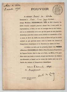 Pouvoir signé par André de Lorde - Collection cohérente 25 auteurs & musiciens